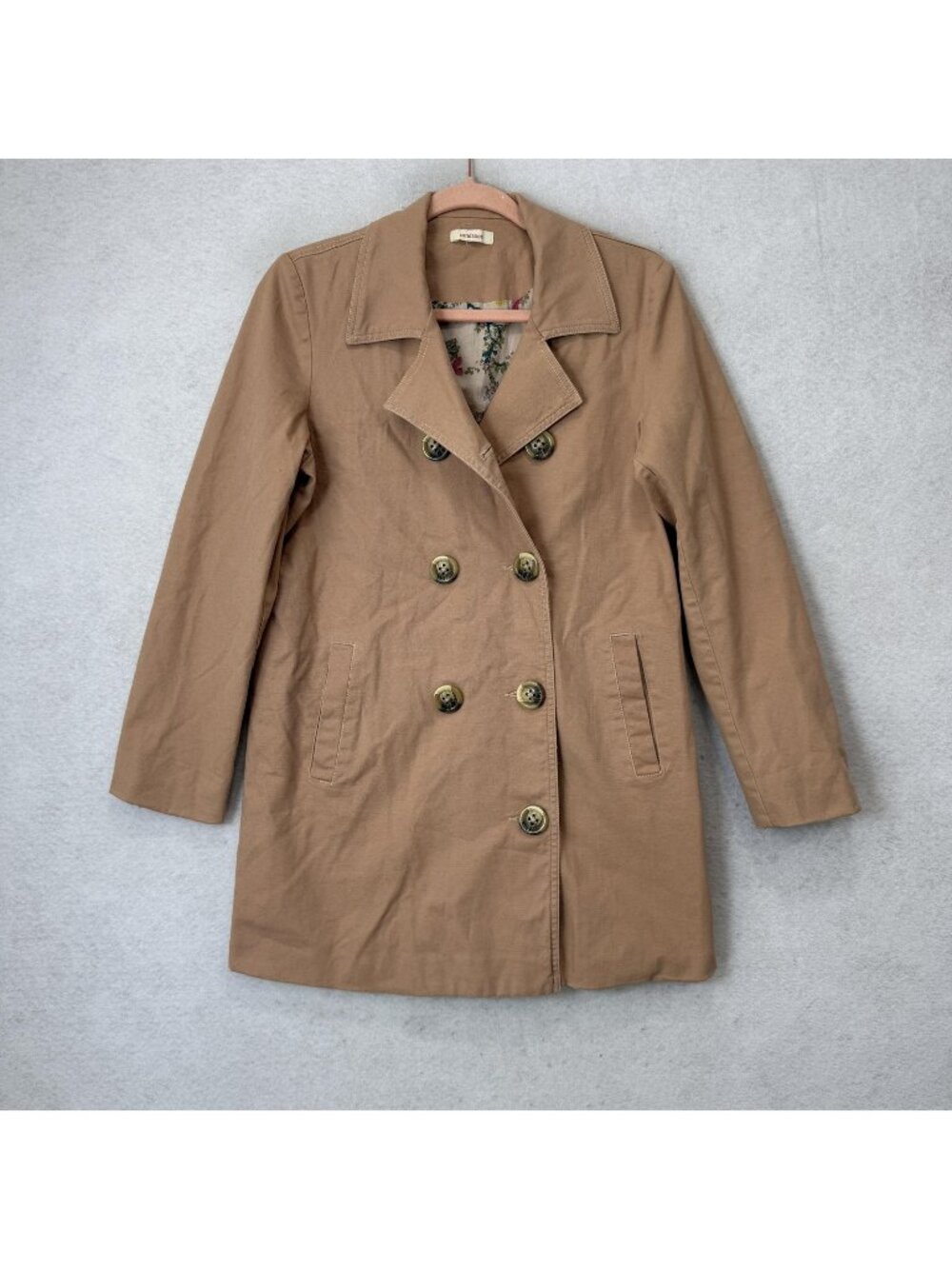 Sundance Coat Womens Small? Brown Cotton Twill Double Breasted Trench Lined